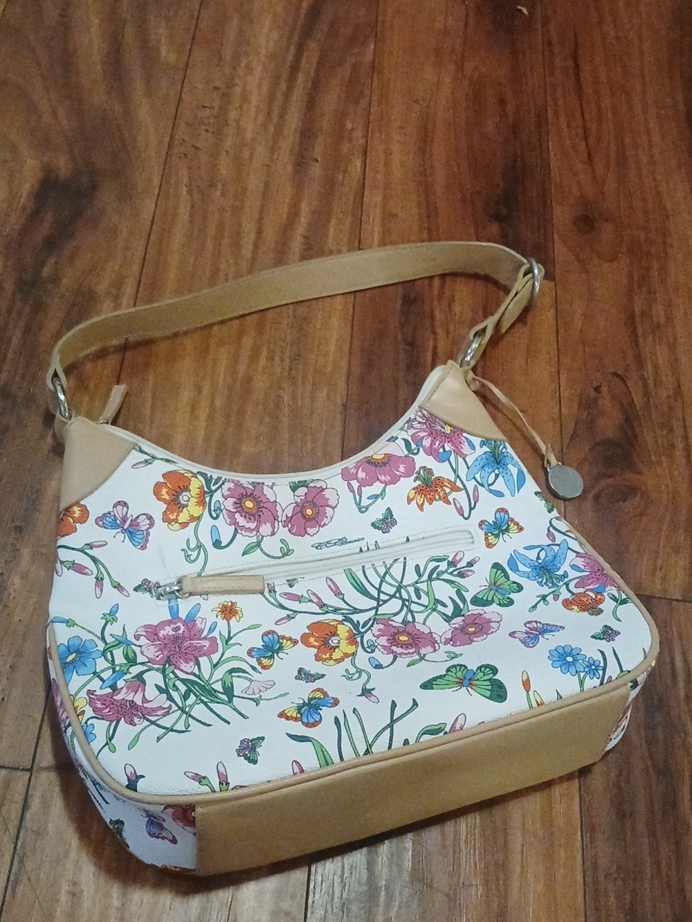 America Lady Lunetta Floral Print Shoulder Bag in Cream and Tan